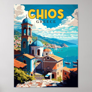 Chios Greece vintage travel illustration Poster