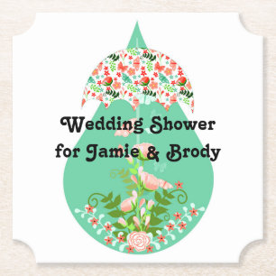 Chip Board Coaster for Wedding Shower Peach  Green