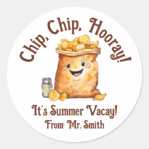 Chip, Chip, Hooray! Potato Chips, Summer Vacation Classic Round Sticker