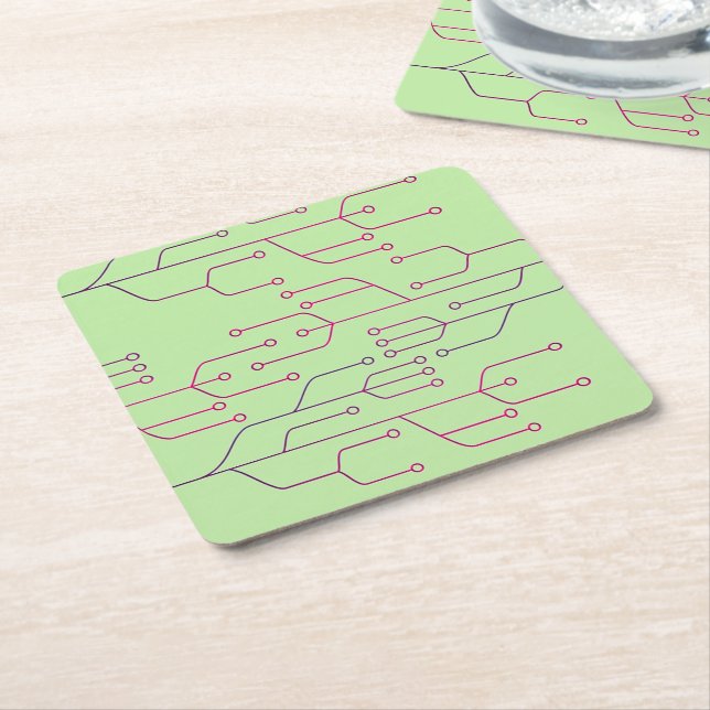 Chip circuit cyber tech art square paper coaster (Angled)