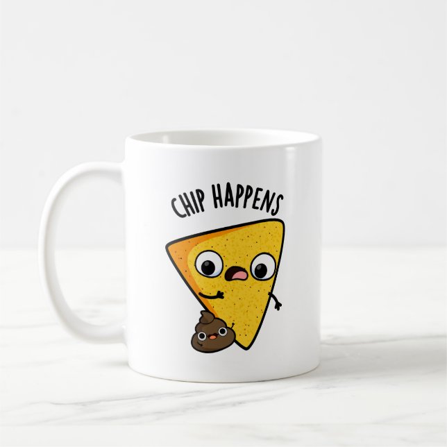 Chip Happens Funny Poop Pun  Coffee Mug (Left)