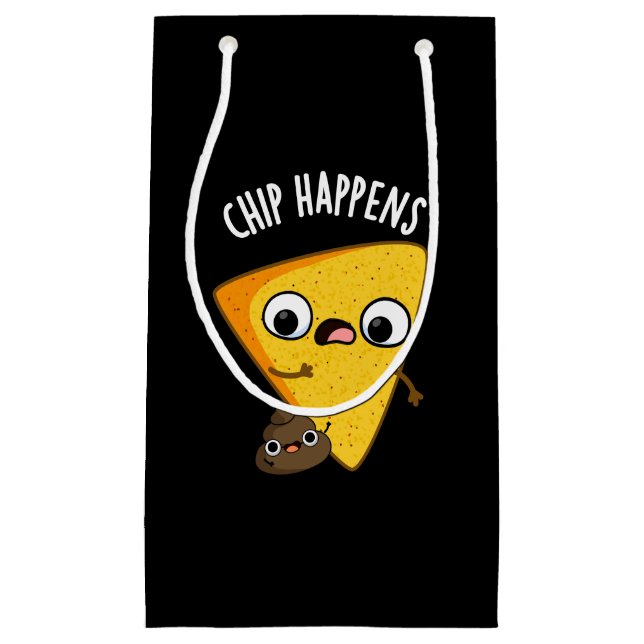 Chip Happens Funny Poop Pun Dark BG Small Gift Bag (Front)