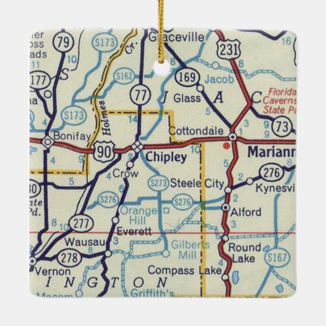Chipley FL Vintage Map Ceramic Ornament (Back)