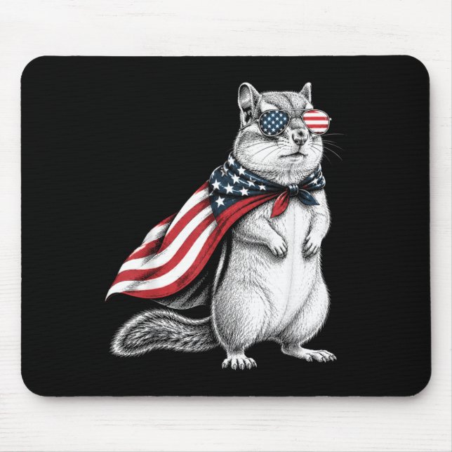 Chipmunk 4th Of July Us Aamerican Flag Patriotic Mouse Mat (Front)