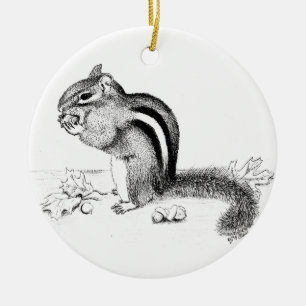 Chipmunk and Acorns Ceramic Tree Decoration