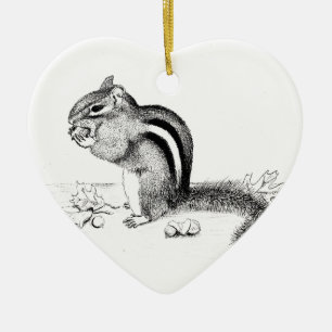 Chipmunk and Acorns Ceramic Tree Decoration