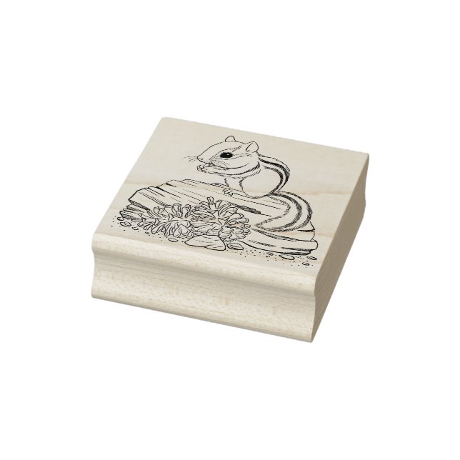 Chipmunk and Pine Cones Rubber Stamp (Stamp)