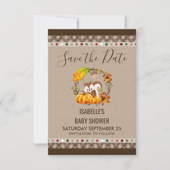 Chipmunk and Pumpkins Fall Rustic STD Save The Date (Front)