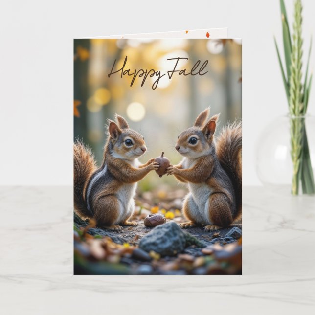 Chipmunk and Squirrel With Autumn Acorn Card (Front)