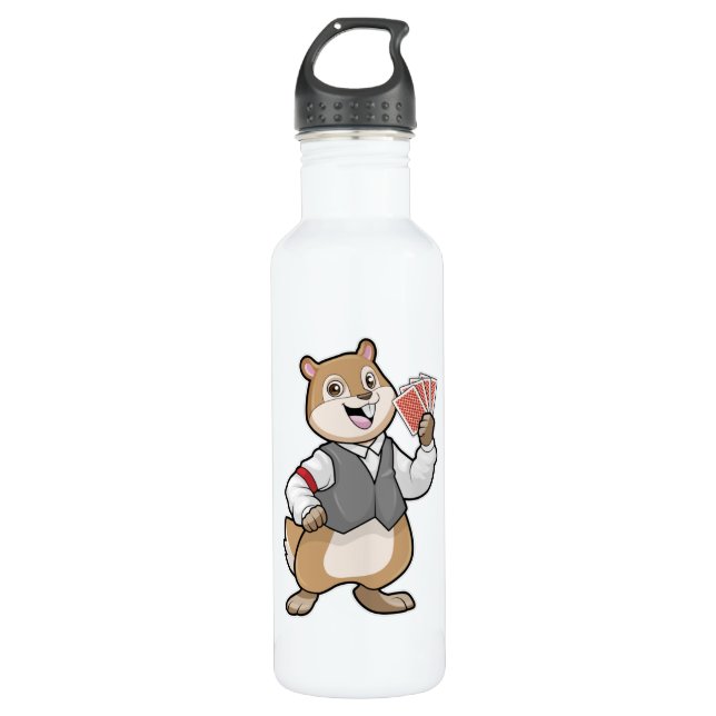 Chipmunk at Poker with Poker cards 710 Ml Water Bottle (Front)