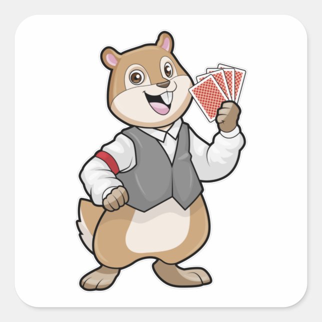 Chipmunk at Poker with Poker cards Square Sticker (Front)