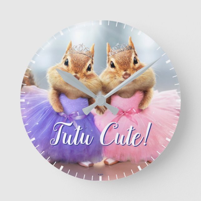 Chipmunk Ballerina Duo Round Clock (Front)