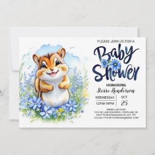 Chipmunk Blue Boy Baby Shower Invitation