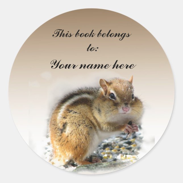 Chipmunk Bookplate Classic Round Sticker (Front)