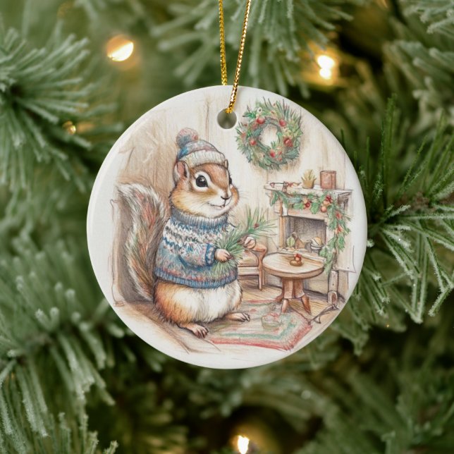 Chipmunk Christmas Wildlife Ornament (Tree)