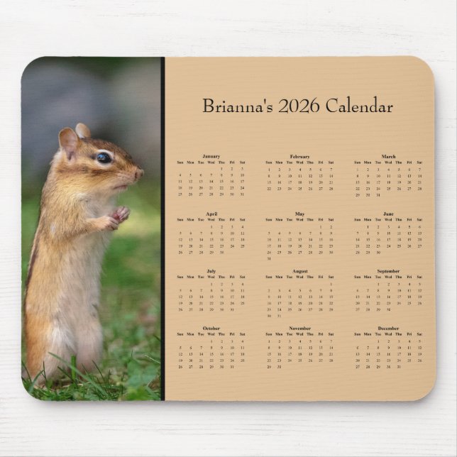 Chipmunk - Customizable full year 2026 calendar Mouse Mat (Front)