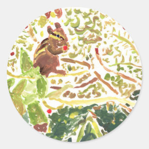 Chipmunk eating a berry round stickers