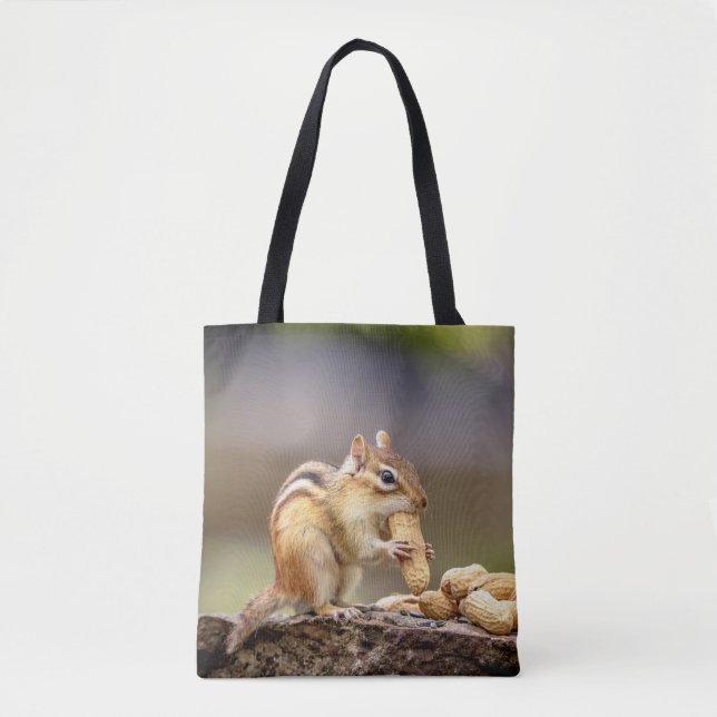 Chipmunk eating a peanut tote bag (Front)