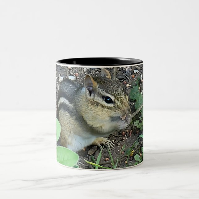 Chipmunk Eating And Collecting In The Garden Photo Two-Tone Coffee Mug (Center)