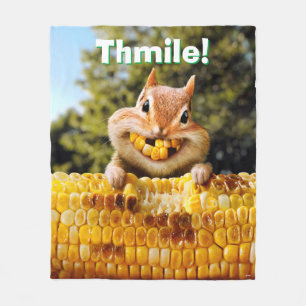 Chipmunk Eating Corn Fleece Blanket
