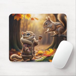 Chipmunk Encounter In an Autumn Woods Mouse Mat