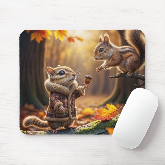Chipmunk Encounter In an Autumn Woods Mouse Mat (With Mouse)