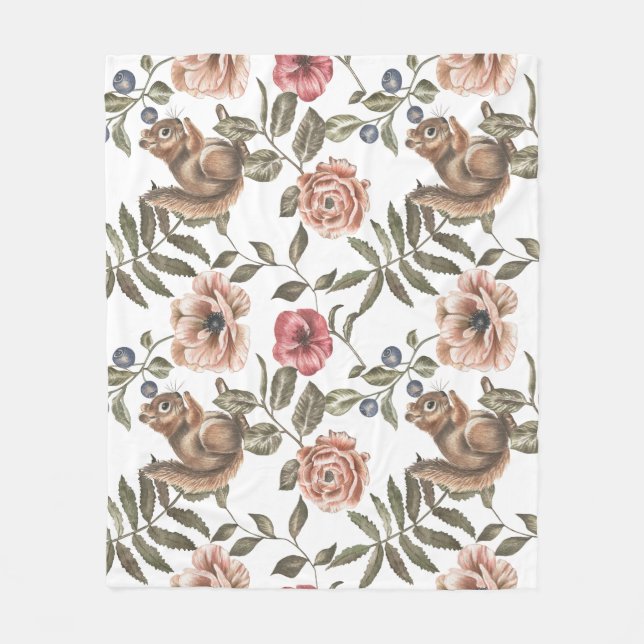 Chipmunk Floral Print  Fleece Blanket (Front)