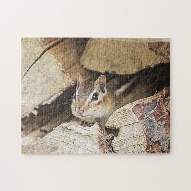 Chipmunk in a wood pile jigsaw puzzle (Horizontal)