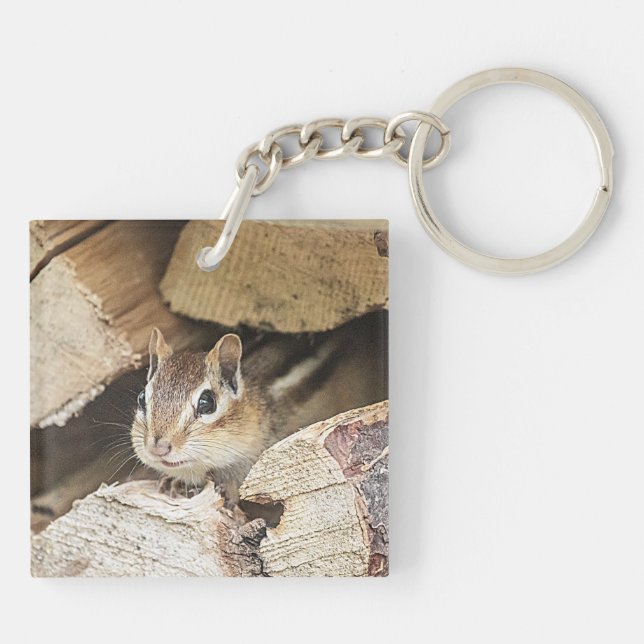 Chipmunk in a wood pile key ring (Back)