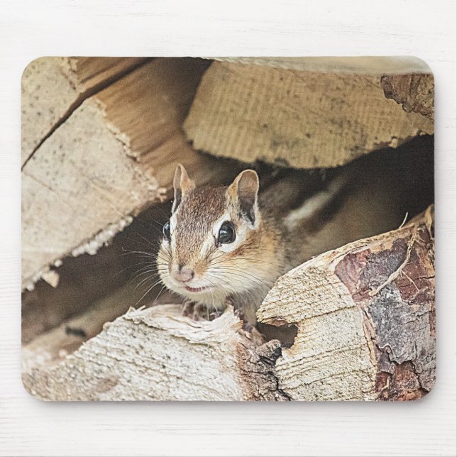 Chipmunk in a wood pile mouse mat (Front)