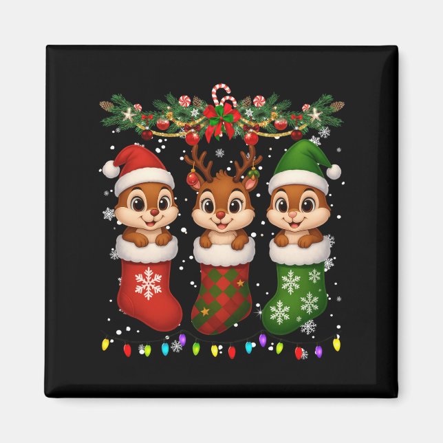 Chipmunk In Christmas Socks Lights Chipmunk Xmas L Magnet (Front)