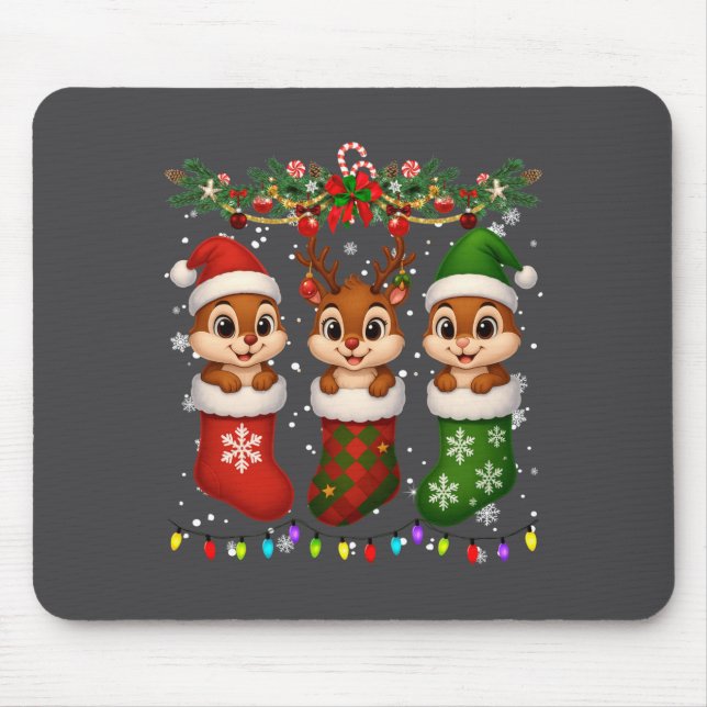 Chipmunk In Christmas Socks Lights Chipmunk Xmas L Mouse Mat (Front)