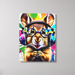 Chipmunk in headphones, graffiti canvas print