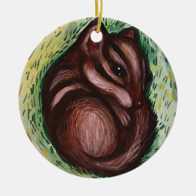 Chipmunk in Spring Ceramic Tree Decoration (Front)