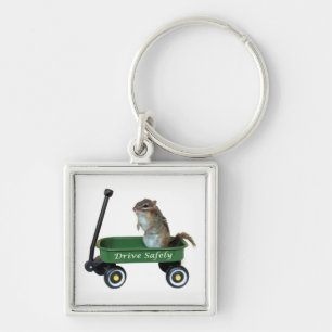 Chipmunk in Wagon - Drive Safely Key Ring