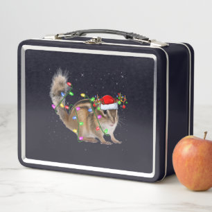 Chipmunk Lover Xmas Lighting Santa Chipmunk Xmas Metal Lunch Box