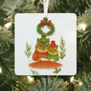 Chipmunk Mum & Child Christmas Whimsical Ornament