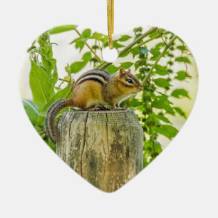 Chipmunk on a Fence Post Ceramic Tree Decoration
