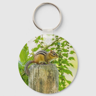 Chipmunk on a Fence Post Key Ring