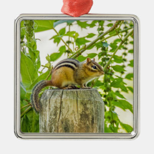 Chipmunk on a Fence Post Metal Tree Decoration