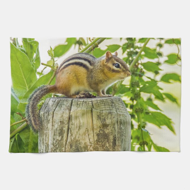 Chipmunk on a Fence Post Tea Towel (Horizontal)