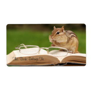 Chipmunk reading bookplate