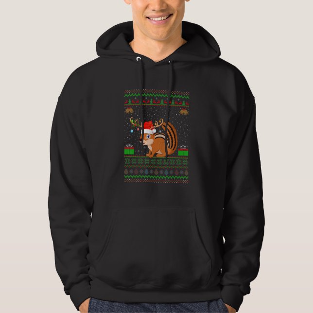 Chipmunk  Santa Hat Matching Ugly Chipmunk Christm Hoodie (Front)