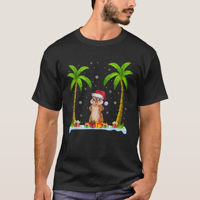 Chipmunk Santa Hat Palm Tree Beach Xmas Pajama  T-Shirt (Front)