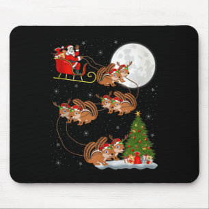 Chipmunk Santa Sleigh Flying Funny Magical Christm Mouse Mat