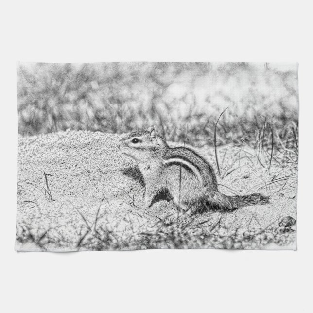 Chipmunk Sketch Tea Towel (Horizontal)