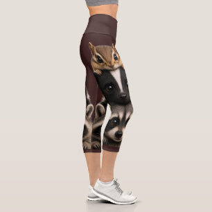 Chipmunk, Skunk & Racoon Stack Design Capri Leggings