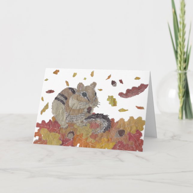 Chipmunk, Thanksgiving, Woodland Animal, Autumn Holiday Card (Front)