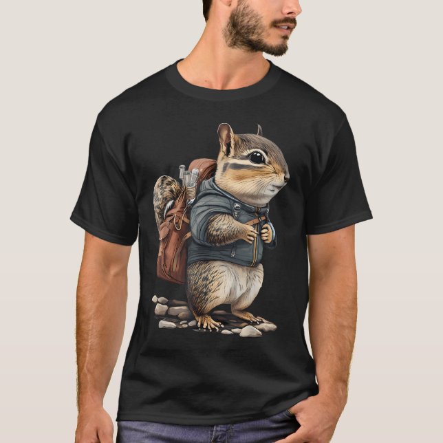 Chipmunk Wearing Hiking Camping Adventure T-Shirt (Front)