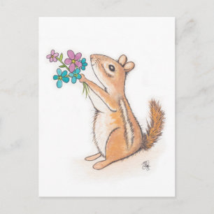 Chipmunk with Flower Bouquet Postcard